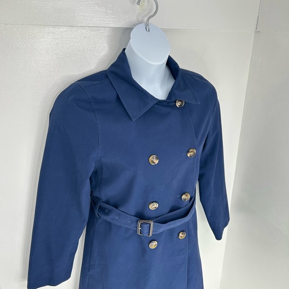 J. Crew Womens 10 Blue Belted Double Breasted Trench Mid Length Classic Office - Picture 4 of 13